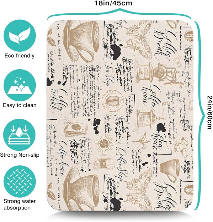 Coffee Bar Mat Accessories for Countertop Absorbent Hide Stain Rubber Backed - Image 5