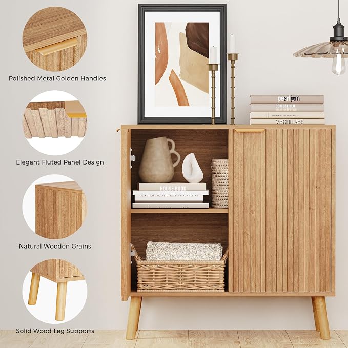 Set of 4 Fluted Storage Cabinet, Buffet Cabinet - Image 7