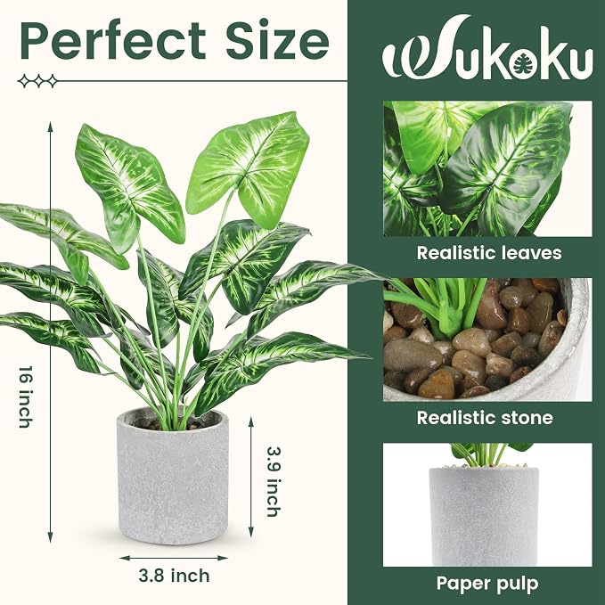 16" Small Fake Plants Artificial Tropical Faux Plants Indoor Desk Plant - Image 3
