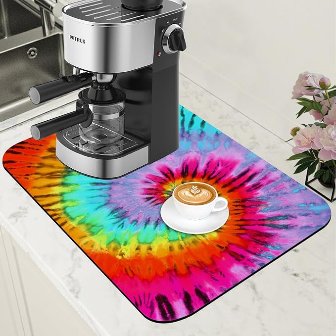 Dish Drying Mat Colorful Tie Dye Coffee Bar Mat by Unknown