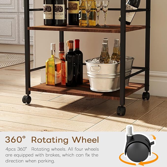 3 Tier Kitchen Cart, Rolling Bar Cart - Image 4
