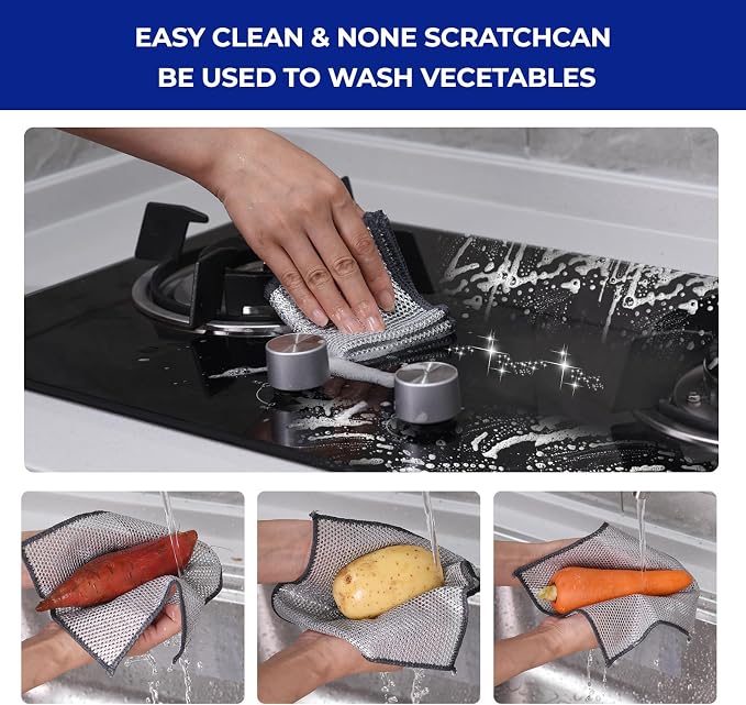 Wangjinpeng 12 PCS 3-Layer Non-Scratch Multipurpose Steel Wire Dishcloths - Image 4