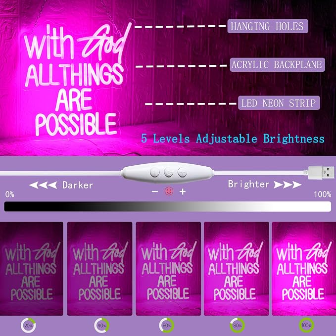With God All Things Are Possible Neon Sign Pink God Led Lights - Image 4