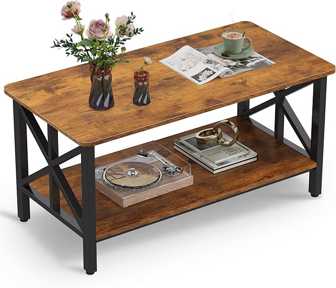 WLIVE Coffee Table for Living Room, Storage Shelf, Farmhouse Style Small Coffee by WLIVE