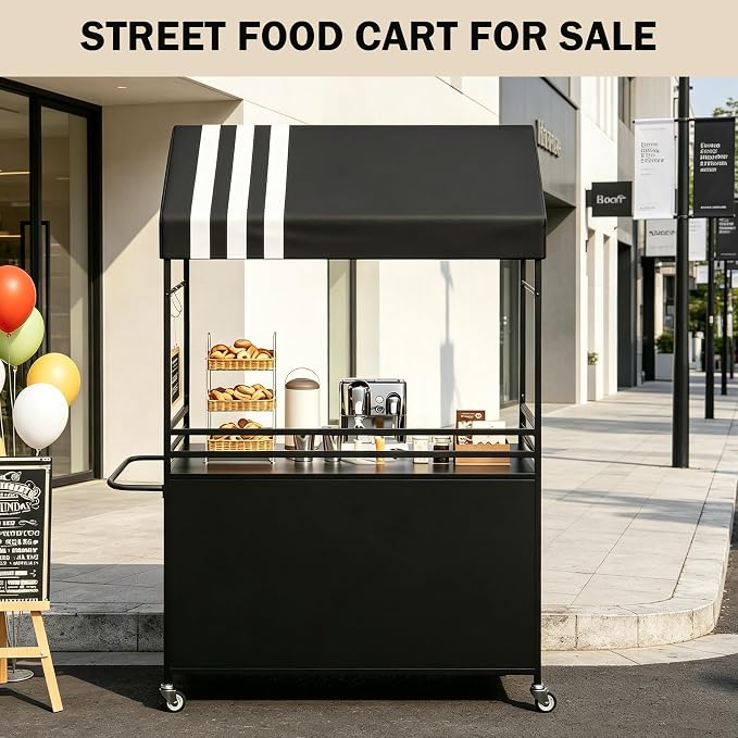 Portable Vendor Cart with Canopy, Outdoor Mobile Food Cart with Wheels - Image 2