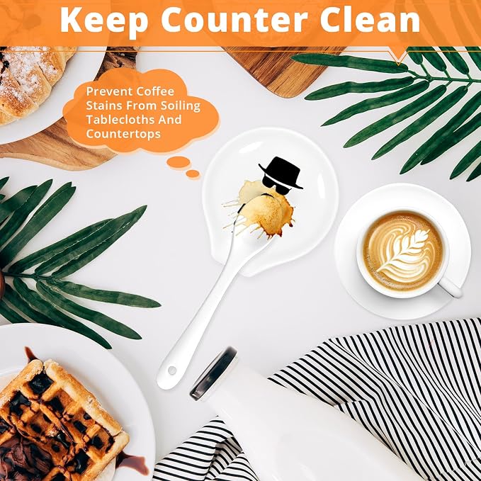 YROVWENQ Funny Kitchen White Ceramic Spoon Rests, Let’s Cook Coffee Tea Spoon - Image 3