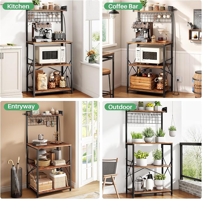 SNTD Bakers Rack with Power Outlet, Kitchen Shelves Microwave Stand with Wire - Image 8