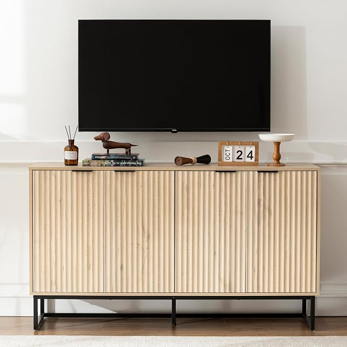 Fluted Storage Cabinet with 4 Doors, Light Oak by MoomJiee