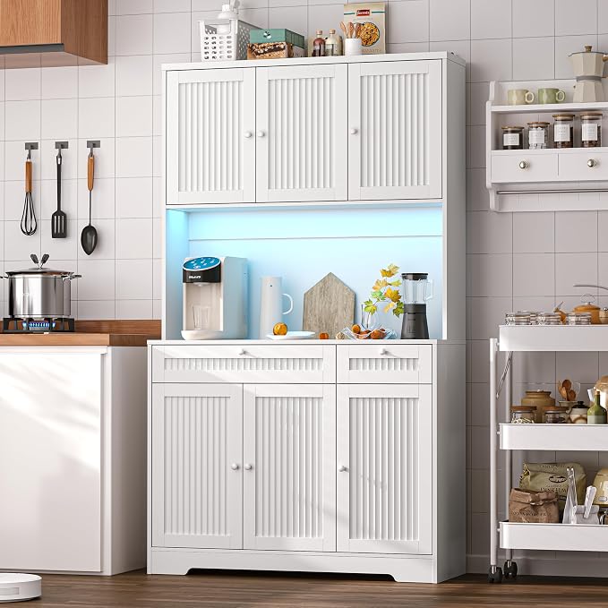 Pantry Storage Cabinet with Charging Station, Kitchen Storage with Adjustable by WODEER