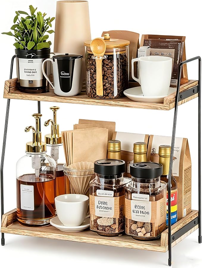QUALLON Coffee Bar Accessories and Organizer, Coffee Station Organizer 2 Tier by QUALLONLIFE