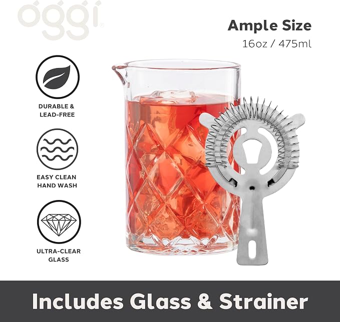 OGGI Cocktail Mixing Glass & Strainer Set - Image 2
