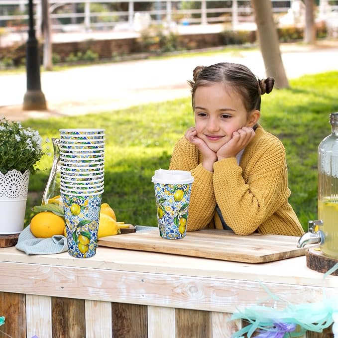 Whaline 50 Set Summer Lemon Disposable Coffee Cups - Image 7