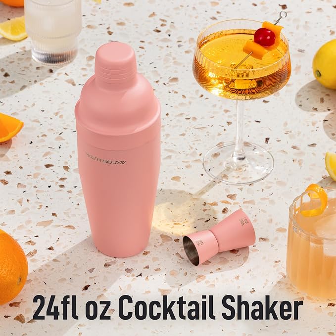 Modern Mixology 24oz Matte Pink Cocktail Shaker Set – Bartender Essentials - Image 4