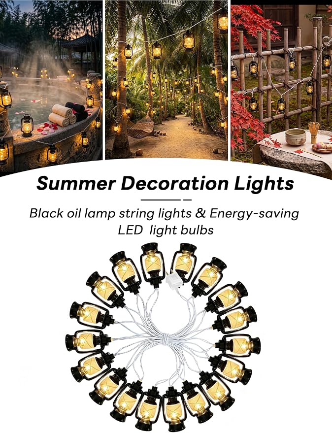 Vintage Kerosene Lantern String Lights, 12FT Retro Hurricane Lamp - Image 3