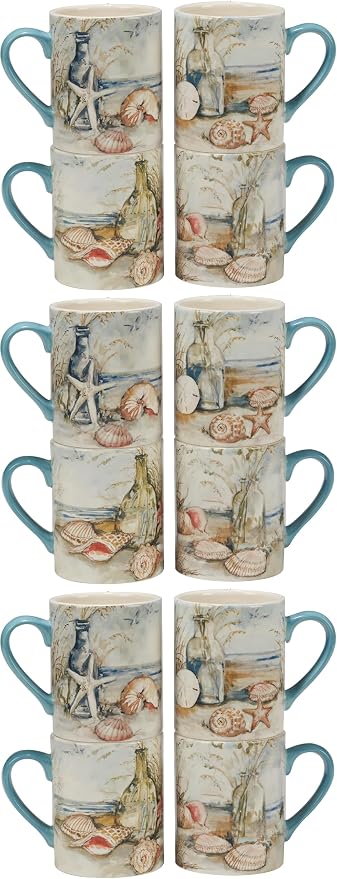Coastal Landscape 16 oz. Ceramic Mugs – Set of 4 Assorted Beach Designs by CERTIFIEDINTERNATIONAL