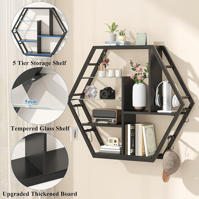 kepptory 39" Wide LED Gaming Floating Shelves, 5 Tier Wall Mounted Shelves - Image 5