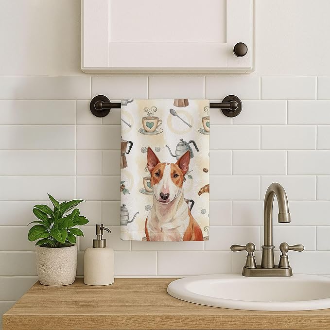 Caroline's Treasures Red and White Bull Terrier Coffee Bar Kitchen Towel Velour - Image 7
