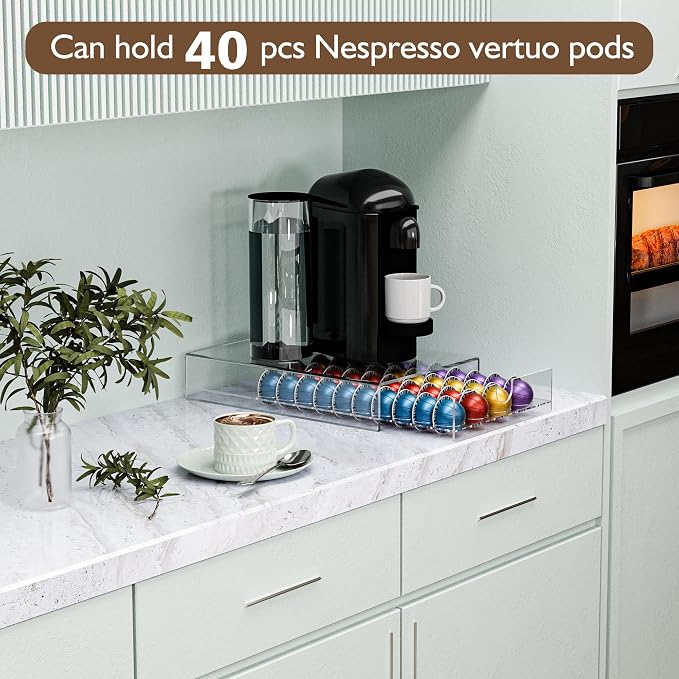Acrylic Coffee Pod Organizer for Nespresso Vertuo Pod Holder 40 Pods Clear - Image 7