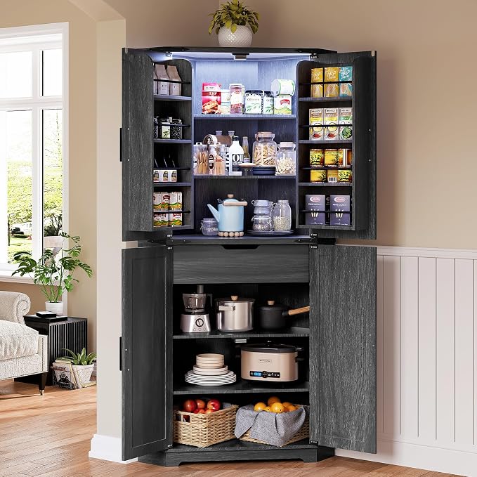 Dripex 71" Black Farmhouse Corner Pantry Cabinet - Image 7