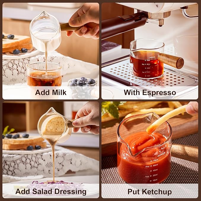 PARACITY Espresso Cups with Handle set of 2, 3.5OZ Double Spout Glass Measuring - Image 7