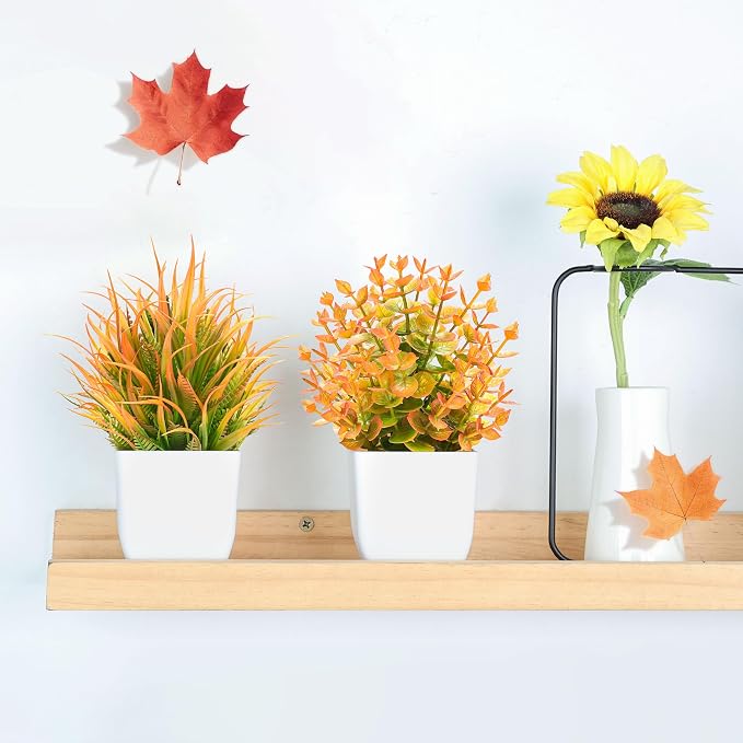 Der Rose 2 Pack Small Fall Fake Plants Mini Artificial Potted Plants Fall Table - Image 5