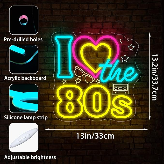 I Love The 80's Neon Sign for Wall Decor Dimmable 80's Theme LED Neon Light for - Image 3