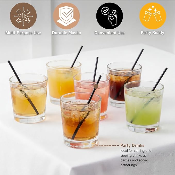PAMI 1000 Black Stir Straws 5in Disposable Plastic Coffee Stirrers Swizzle - Image 4