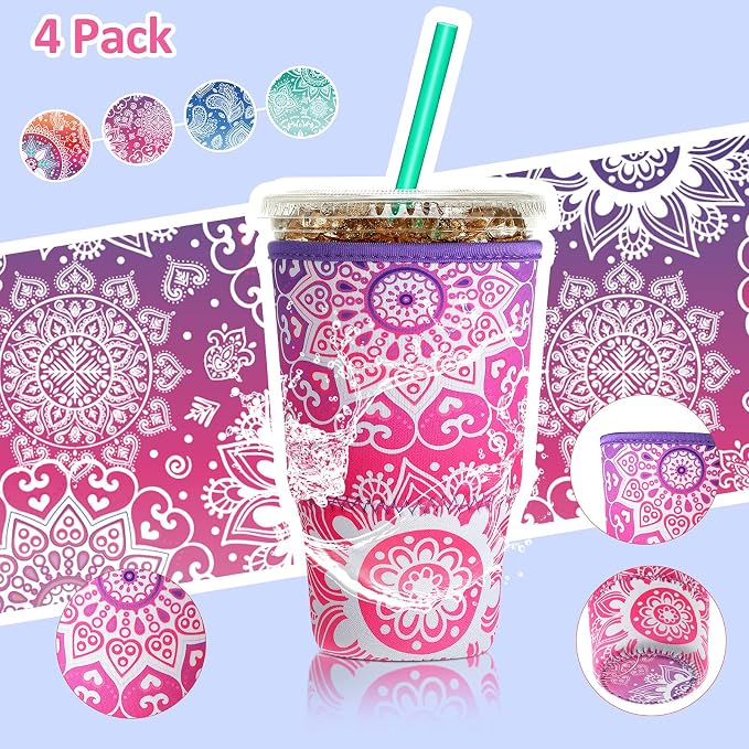 Patelai 4 Pieces Reusable Iced Coffee Sleeve Cup Insulator - Image 4
