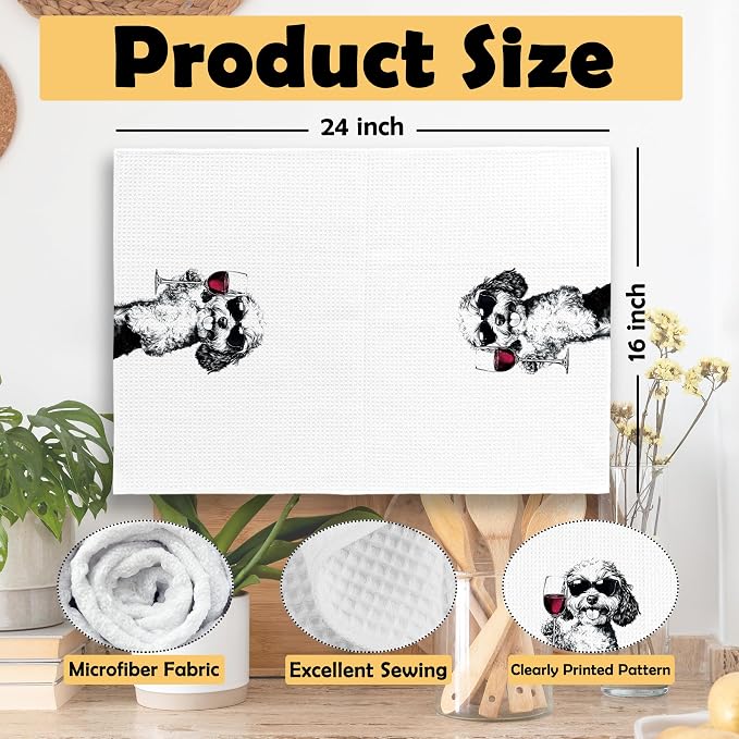 Funny Cockapoo Dog Kitchen Towels Set of 2, Funny Kitchen Coffee Station Wine - Image 6