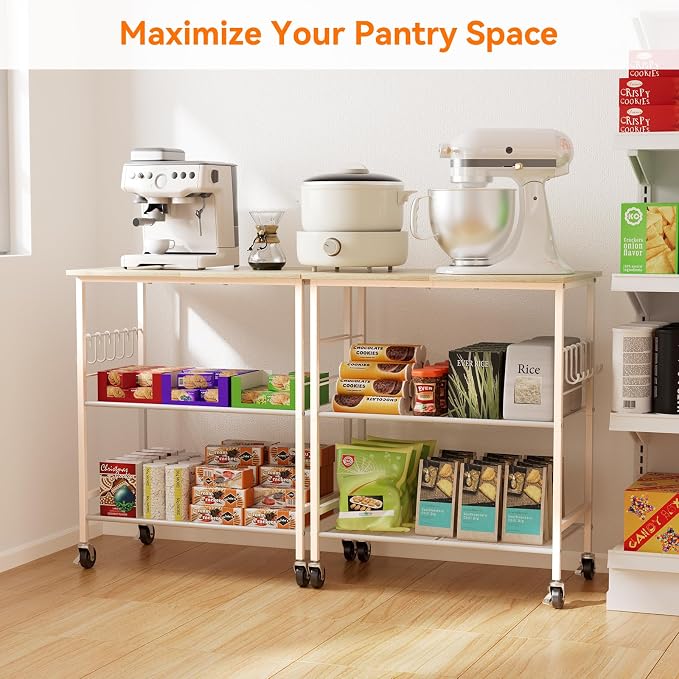 NTE Rolling Kitchen Microwave Cart, 3 Tier Microwave Stand - Image 7