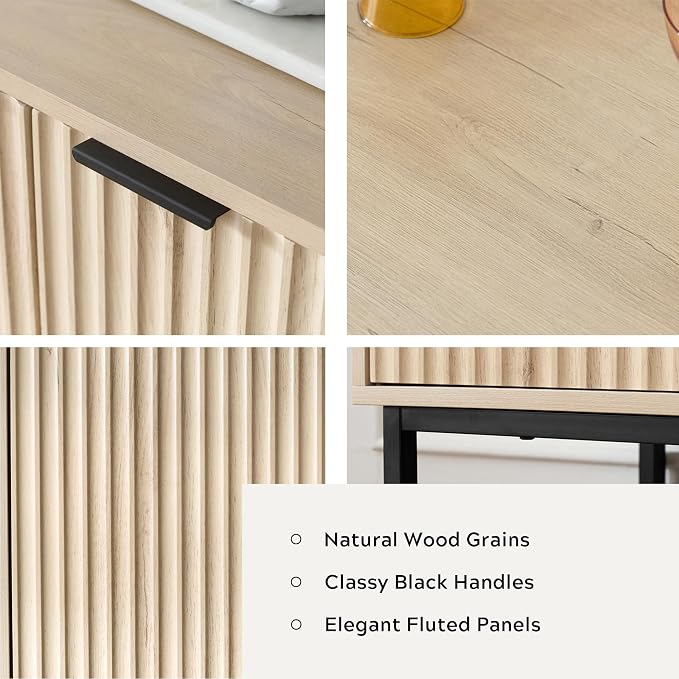 Fluted Storage Cabinet with 4 Doors, Light Oak - Image 4