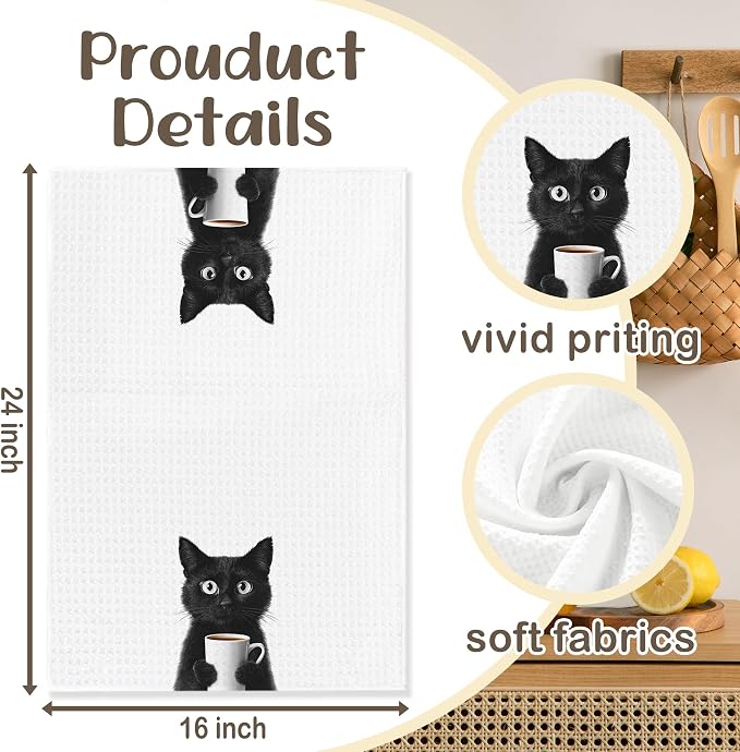 Funny Black Cat Kitchen Towels, Cats Kitchen Bar Accessories, Cat Lovers Chef - Image 6