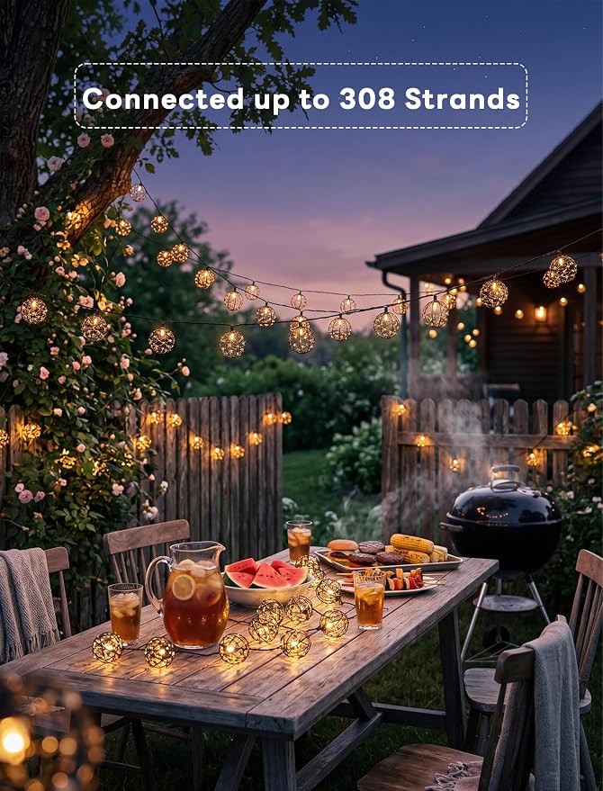 Abeja LED Outdoor Patio Lights, 8.5Ft Beaded Copper Wire Ball Style Lantern - Image 6