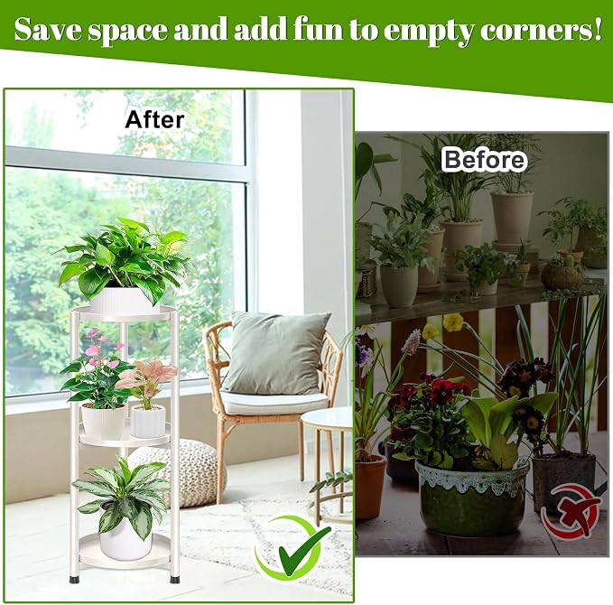3 Tier Metal Plant Stand Indoor, Corner Tiered Round Plant Stand - Image 3
