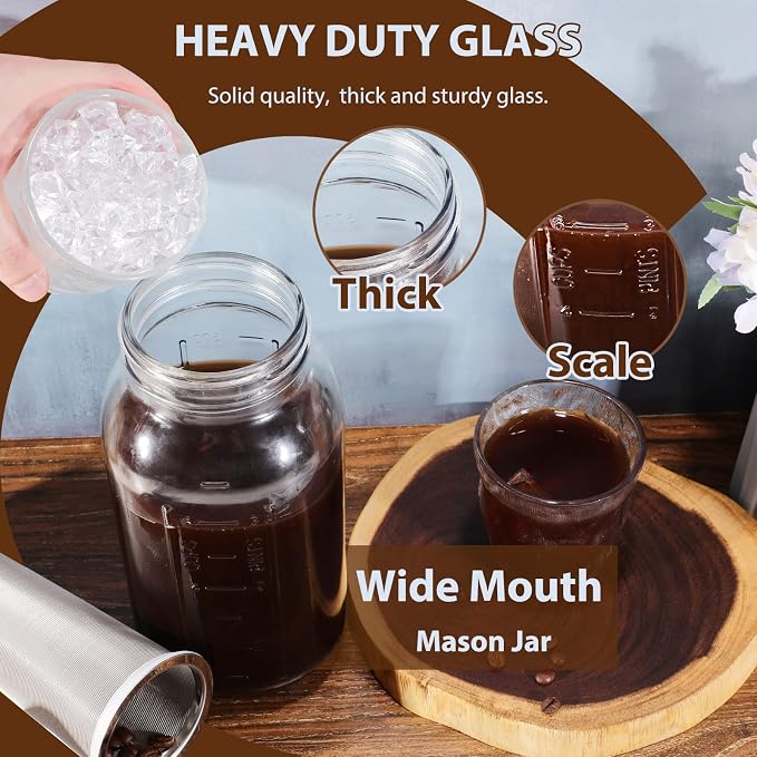 Glyntrof Cold Brew Coffee Maker Glass Pitcher, 32 oz Mason Jar - Image 7