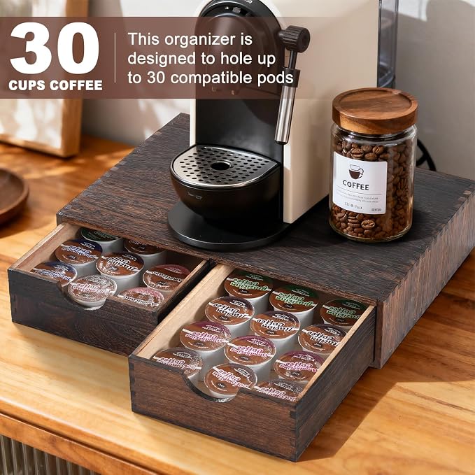 Wooden K Cup Organizer Coffee Pod Storage Box, Coffee Pod and Tea Bag Holder - Image 4