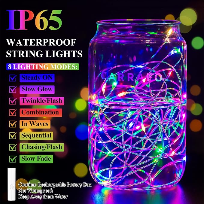 Lakumu 33FT 100LED Multicolor Fairy Lights, Rechargeable Battery Operated - Image 4