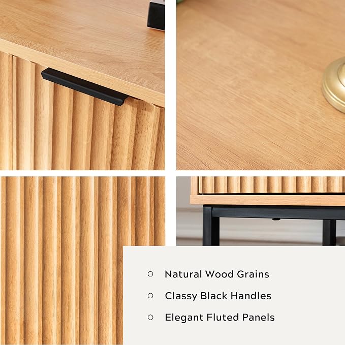Fluted Storage Cabinet with 4 Doors, Natural Oak - Image 3