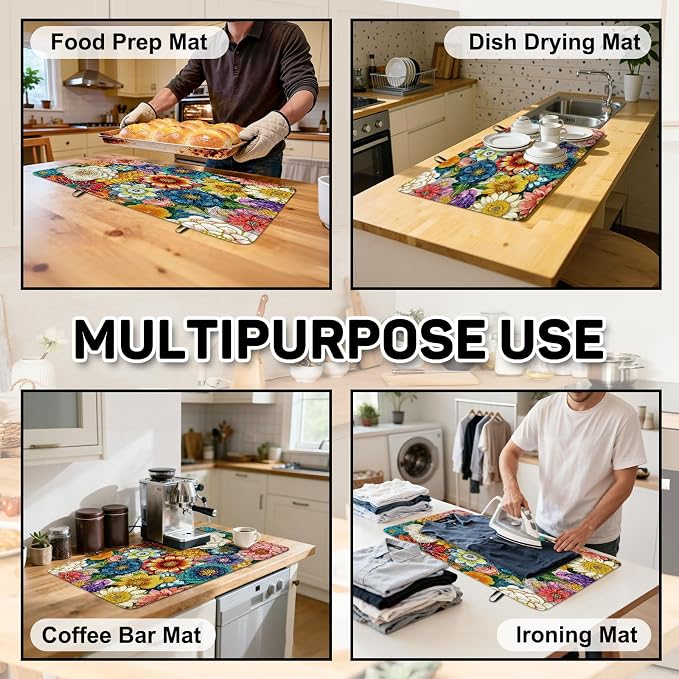 Boho Floral Stove Top Cover for Electric Stove, Colorful Flowers Rubber Stove - Image 7