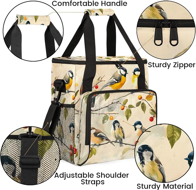 Vintage Bird Coffee Maker Carring Bag, Large Insulated Storage Organizer Case - Image 6