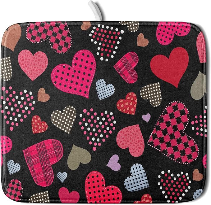 Happy Valentine's Day Black Dish Drying Mat by Sweetshow