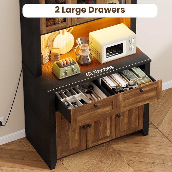 Pantry Cabinet with Charging Station, Farmhouse Kitchen Pantry Storage Cabinet - Image 6
