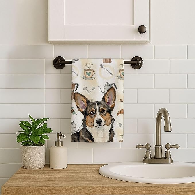 Caroline's Treasures Brindle Cardigan Welsh Corgi Coffee Bar Kitchen Towel - Image 7