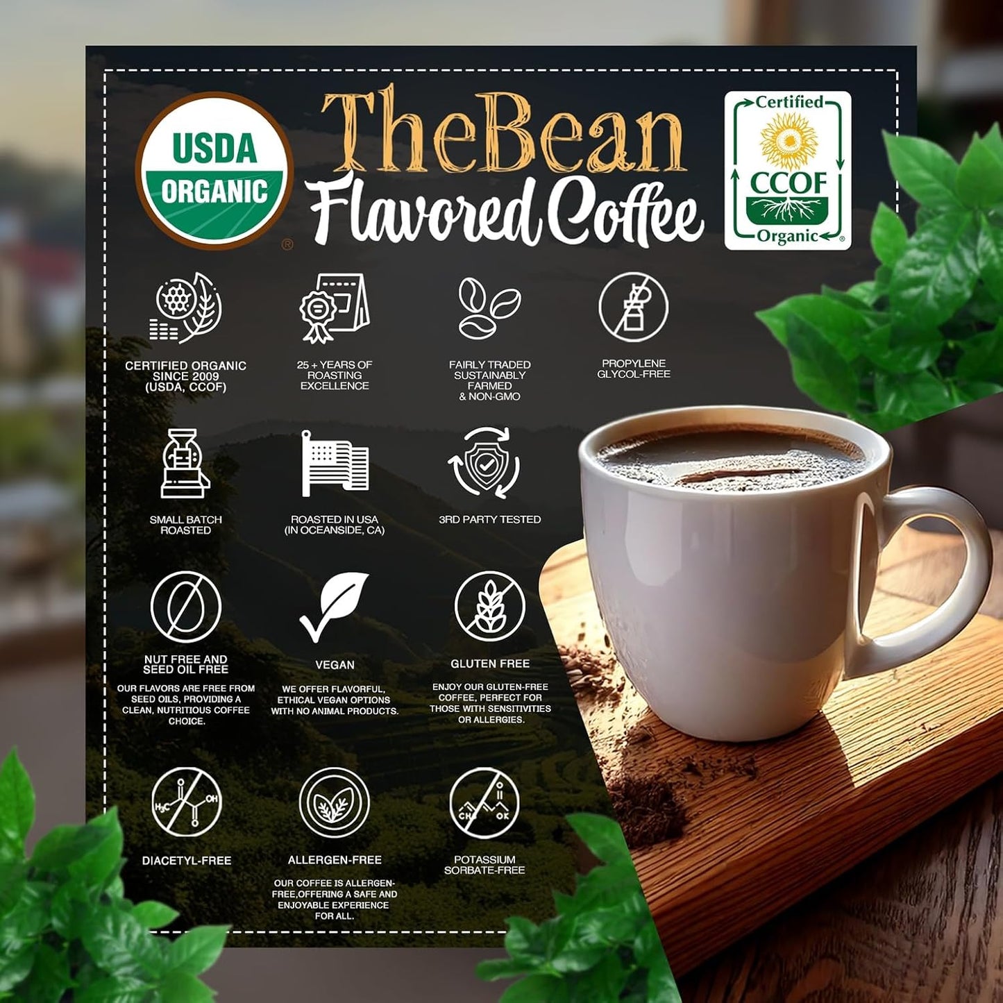 The Bean Organic Coffee Company Water Processed DECAF Vanilla Nut, Medium Roast, Whole Bean Coffee, 5-Pound Bag