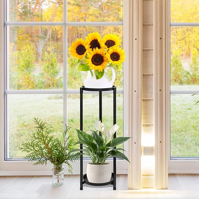 2 Tier Plant Stand Indoor Tall, Metal Flower Pot Stands Outdoor Holders Plant - Image 3