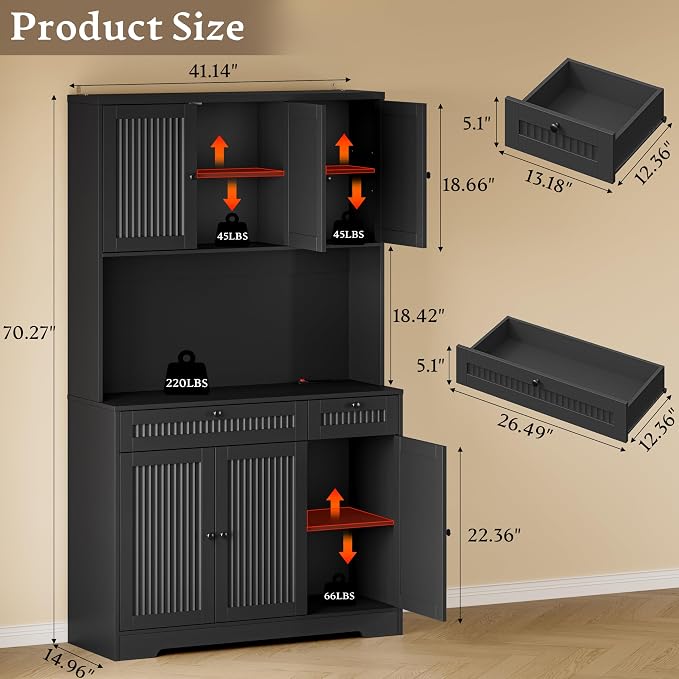 BORNOON Pantry Cabinet with Charging Station and Light, Tall Kitchen Pantry - Image 2
