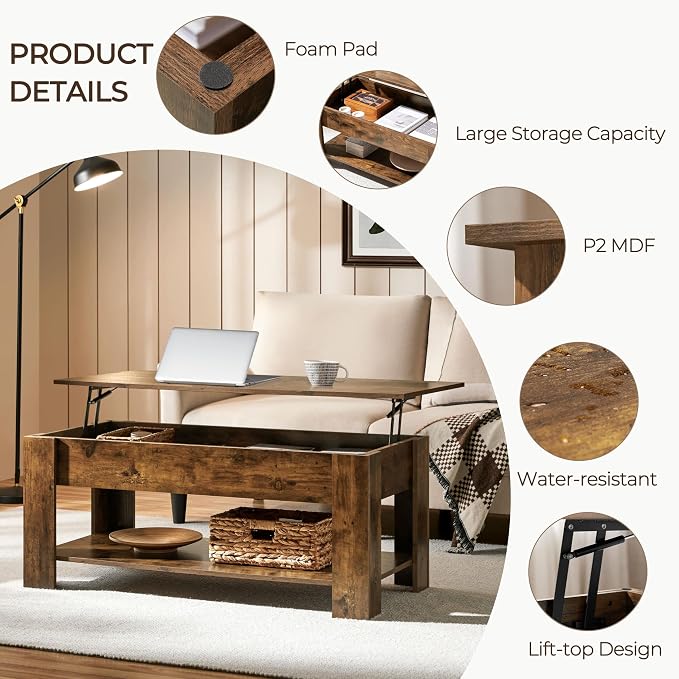 Yaheetech Coffee Table, 47.2in Lift top Coffee Table - Image 9