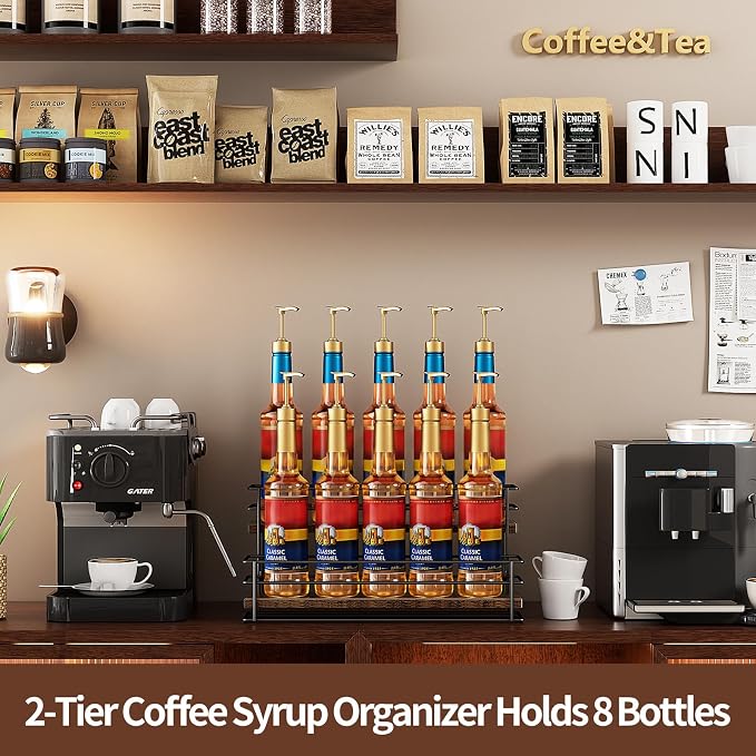 Nuovoware Coffee Syrup Organizer, 2-Tier 10 Bottles Bar Organizer, Separable - Image 2