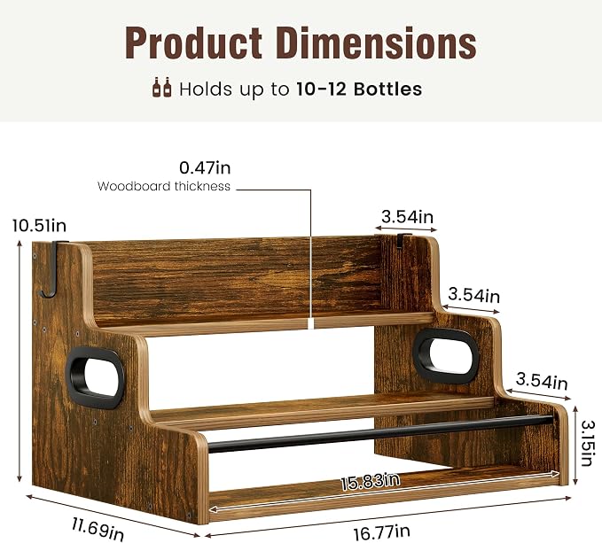 YOUDENOVA Liquor Bottle Display Shelf, 3-Tier Coffee Syrup Rack Organizer - Image 3