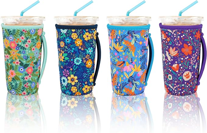 KJQJLY 4 Pack Iced Coffee Sleeve, reusable Neoprene Cup Sleeves Suitable by KJQJLY
